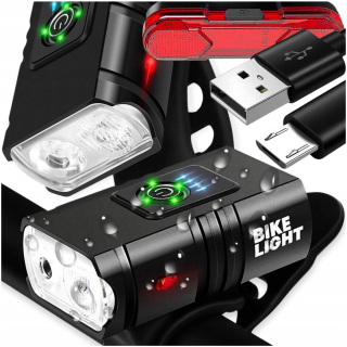 Výkonná BIKE lampa LED svetlo predné + zadné baterka BIKE riadidlá USB