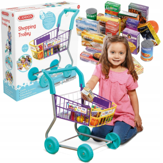 Detská pokladňa - obchod - Nákupný vozík pre deti + nákupy CASDON 48 cm