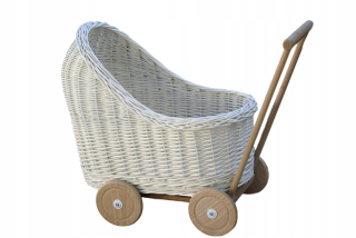 Postieľka pre bábiku -
Doll kočík prútený prútia bábika biela
