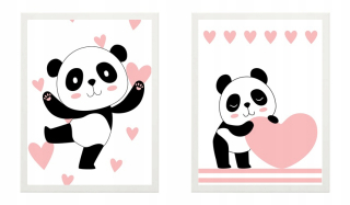 Obraz do detskej izby - Sada 2 obrazov plagáty A3 30x40cm + panda rámy