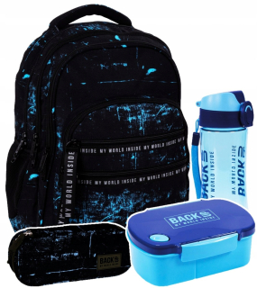Školský batoh - Sada 4 El. 28L Blue Black Cencil Case Batoh