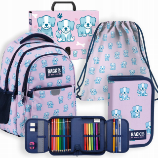 Školský batoh - Set 4in1 batohový batoh ceruzka vrecká na psi