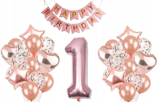 Balóny na párty - Sada balónikov 1 Birthday Rose Gold na Hel
