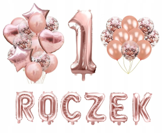 Balóny na párty - Sada balónikov pre 1 narodeniny rok Rose zlaté