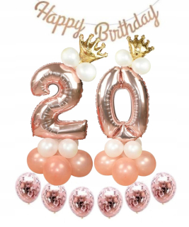 Balóny na párty - Sada 20 Birthday Balloons Twenty Rose zlaté Hit