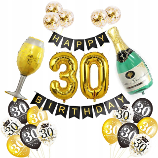 Balóny na párty - Sada 30 Narodeninové Balóniky Tridsať Champagne Hit
