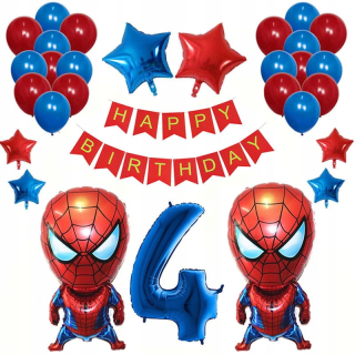 Balóny na párty - Sada balónikov + veniec k 4. narodeninám Spiderman