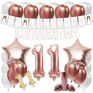 Balóny na párty - Sada balónov na 11. narodeniny Rose Gold + Názov