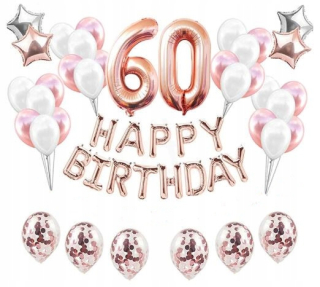 Balóny na párty - Birthday Balloons Set 60 Sixty Rose zlaté