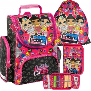 Aktovka, školská taška -  SADA ŠKOLY TORNISTER LOL SURPRISE REMIX 3v1