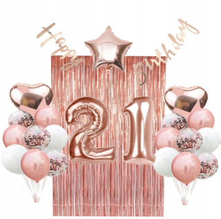 Balóny na párty - Sada balóny 21. narodeniny dvadsať Rose zlaté