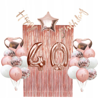Balóny na párty - Balóny set 40 narodeniny štyridsať Rose zlaté