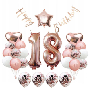 Balóny na párty - Set Rose zlaté Balloons 18th Birthday Osemnásť