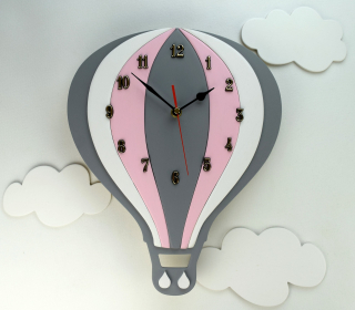 Hodiny do detskej izby - Wall Nástenné hodiny Drevené Balon + Mraky