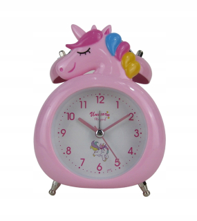 Hodiny do detskej izby - Detské hodinky. Budík. Unicorn stojí ružová
