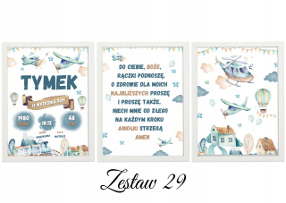 Obraz do detskej izby - Sada 3 fotografií metrická modlitba plagát A3