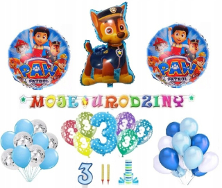 Balóny na párty - Sada 3 Third Birthday Balloons Dog Patrol Chase