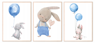 Obraz do detskej izby - Sada 3 Plagáty A4 Pictures Bunny Balloons 4