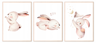 Obraz do detskej izby - Sada 3 plagáty A4 Obrázky Pastel Bunnies