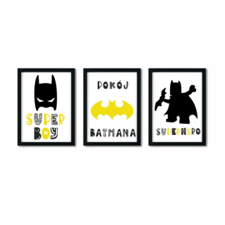 Obraz do detskej izby - Nastavte 3 Plagát A3 Batman Superhero č.1
