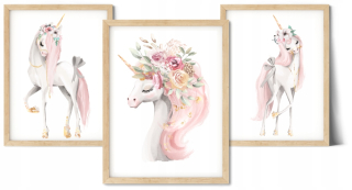 Obraz do detskej izby - Nastavte 3 Plagát A3 Pastel Unicorn č.1