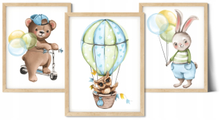 Obraz do detskej izby - Set 3 Plagát A3 Lietadlá Balloons Dopravné č.4