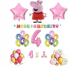 Balóny na párty - Sada 4 narodeninových štvrtých balónov Peppa Pig