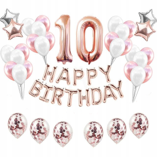 Balóny na párty - Sada balónikov pre 10. narodeninám Rose zlaté Balloons