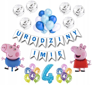 Balóny na párty - Sada balónov ošípaných Peppa 4 narodeniny Akékoľvek meno