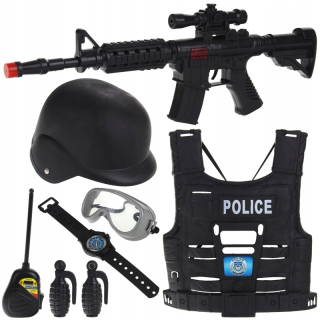 Súprava policajných kostýmov Policajná vesta Zbraň Helma