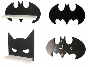 Polica do detskej izby - Sada 4 ks XXL batman police, hodiny, nočná lampa