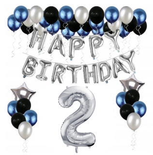 Balóny na párty - Sada Happy Birthday Balloons 2 dvoma modrými