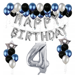 Balóny na párty - Sada Happy Birthday 4 Štyri balóny