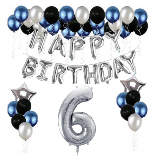 Balóny na párty - Sada Happy Birthday Balloons 6 6 Modrá