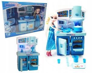 Detská kuchynka - Kitchen set Frozen + príslušenstvo + Elza bábika