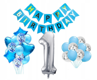 Balóny na párty - Birthday set za rok 1 modré narodeniny