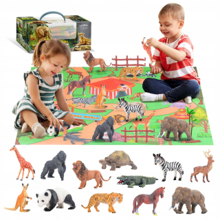 Sada Safari zvieratká figúrky strom zoo doplnky + podložka