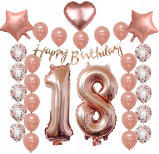 Balóny na párty - Rose Gold Set Balloons 18th Birthday Osemnásť