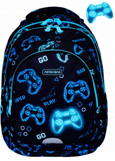 Viackomorový školský batoh AstraBag, čierny, Odtiene modrej, Multicolor, 27 rokov