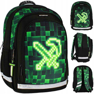 Minecraft Paso viackomorový školský batoh, čierny, odtiene zelenej, viacfarebný, 19 rokov