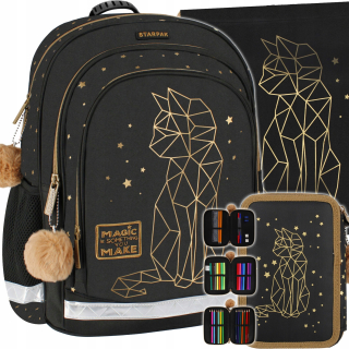 Starpak viackomorový školský batoh čierny, Odtiene sivej a striebornej, Odtiene žltej a zlatej, Multicolor 23 l + 2 ďalšie produkty