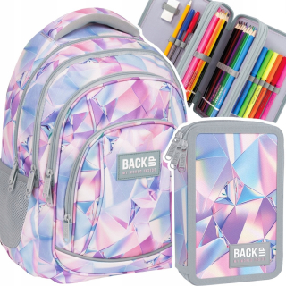 Viackomorový školský batoh Backup Multicolor 26 l + trojitý skladací peračník Backup