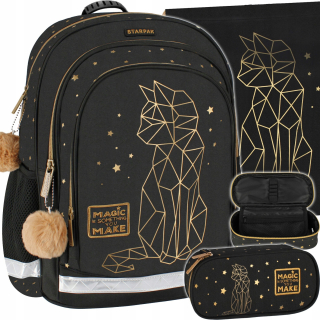 Starpak viackomorový školský batoh čierny, Odtiene sivej a striebornej, Odtiene žltej a zlatej, Multicolor 23 l + 2 ďalšie produkty