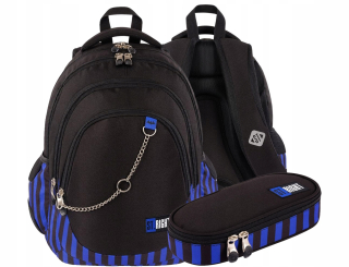 Viackomorový školský batoh ST.RIGHT čierny, Odtiene modrej, Multicolor 23 l + puzdro na peračník sv. Majewski