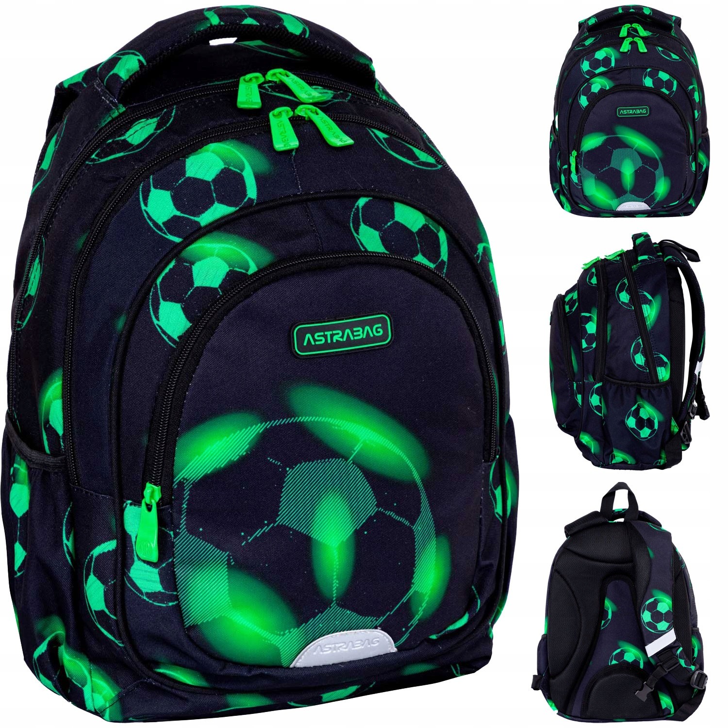 Viackomorový školský batoh AstraBag, čierny, Odtiene zelenej, 20 l