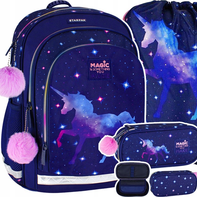 Starpak viackomorový školský batoh Odtiene fialovej, Odtiene modrej, Odtiene ružovej, Viacfarebné + 2 ďalšie produkty
