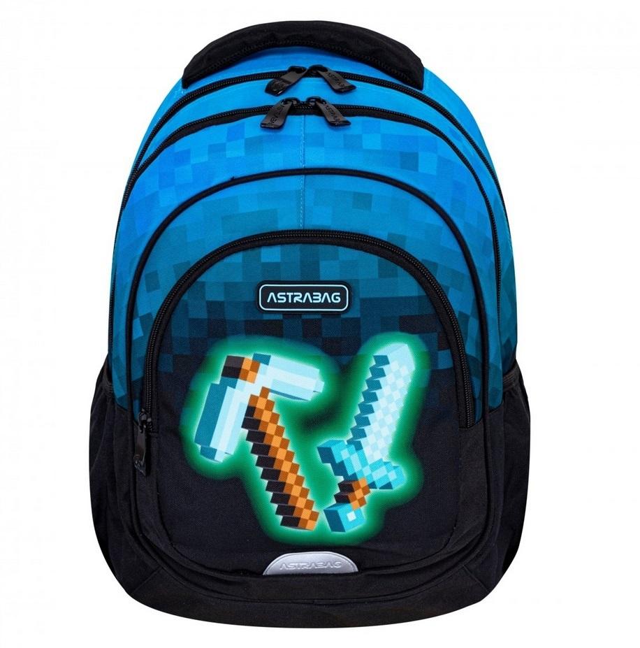ASTRABAG BLUE PIXEL GAME - Trojkomorový školský batoh pre deti 6-9 rokov