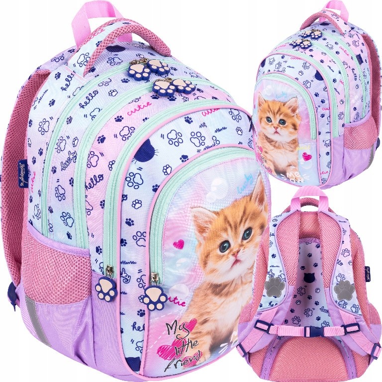 Mladistvý školský batoh Pastel Kitty s 4 priehradkami pre dievčatká
