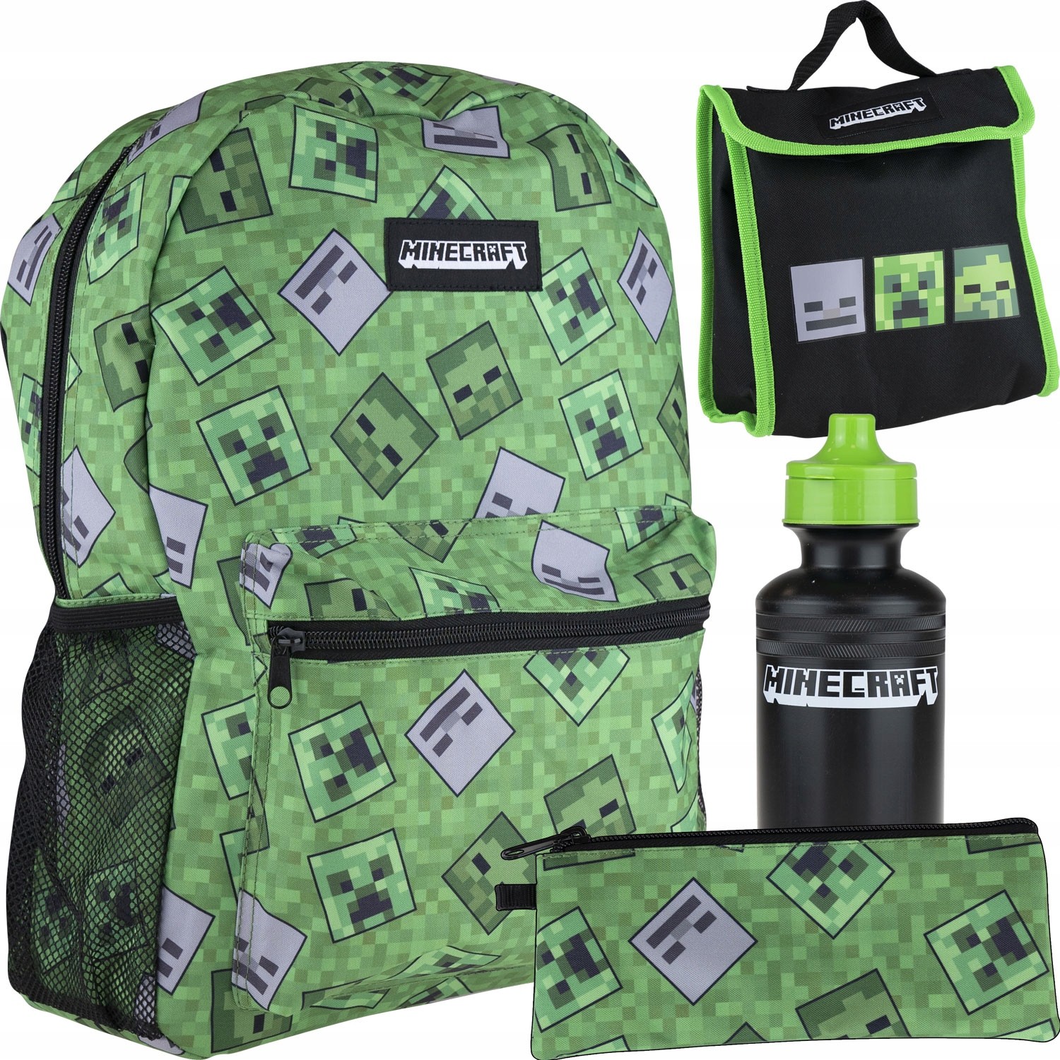 Astra Minecraft Zelený Školský Set: Batoh + Fľaša + Desiatová Taška + Peračník