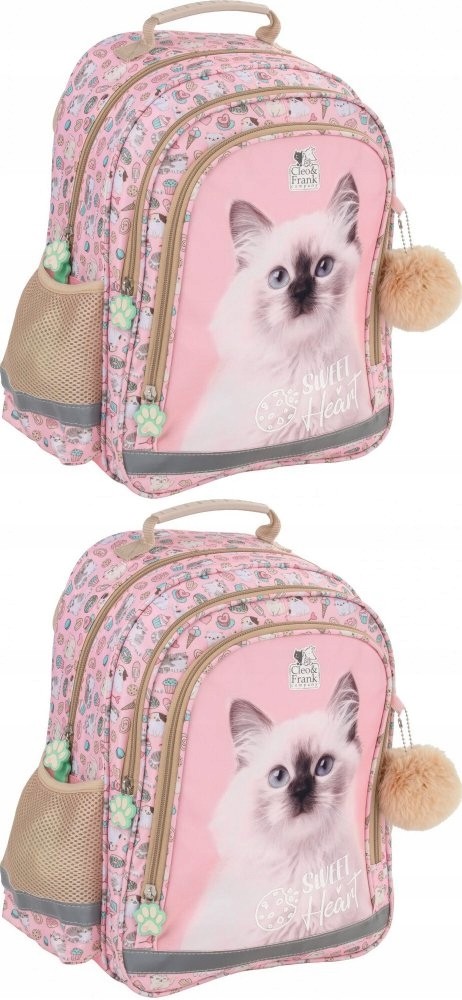 Dvojkomorový školský batoh Derform Cleo&Frank 45 (Mačka), 18l, ružový